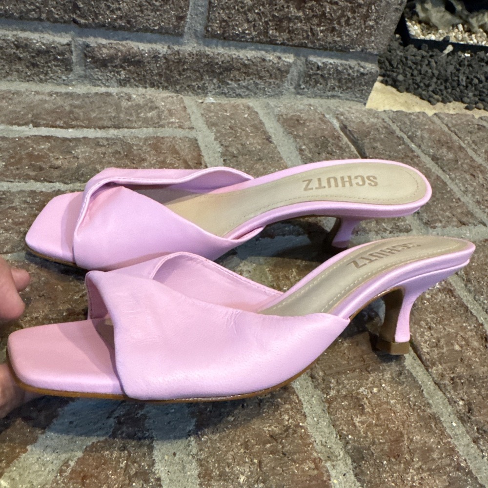Schutz Womens Cecily Light Pink Leather Slip On Kitten Heels Sandals Size 5.5B - Picture 5 of 16